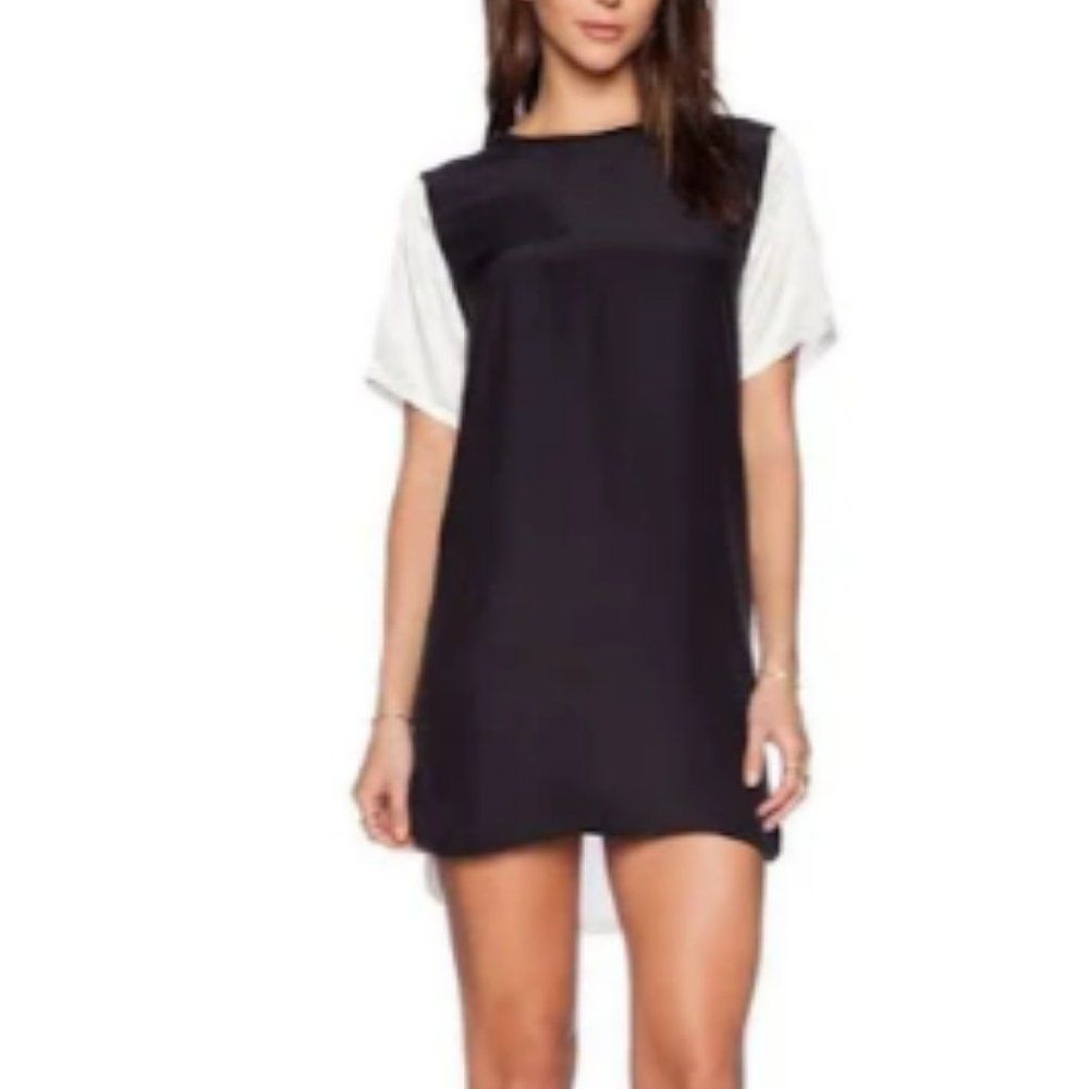 NWOT ATM Anthony Thomas Melillo 100% Silk Tee Dress T Shirt Black White XSmall